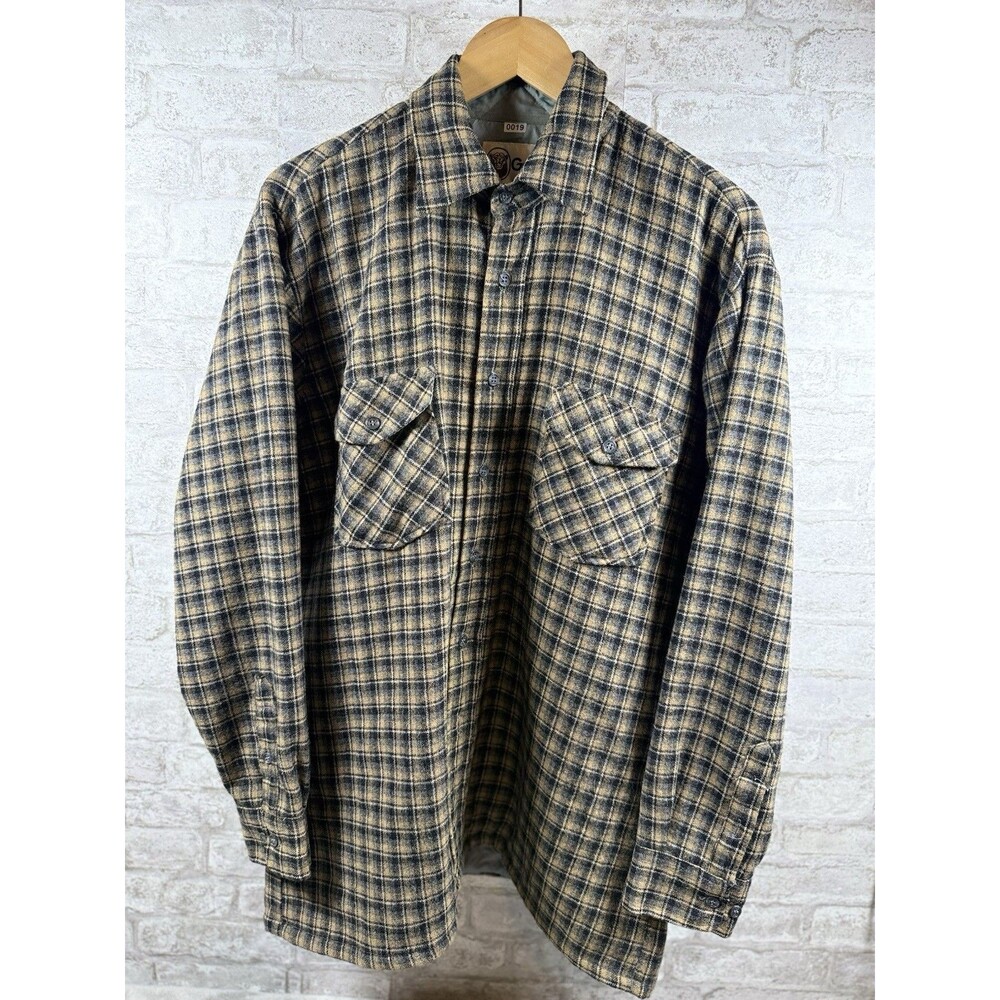 Vintage Grizzly Plaid Wool Flannel Shirt  Jacket Mens L Quilted Lined Workwear